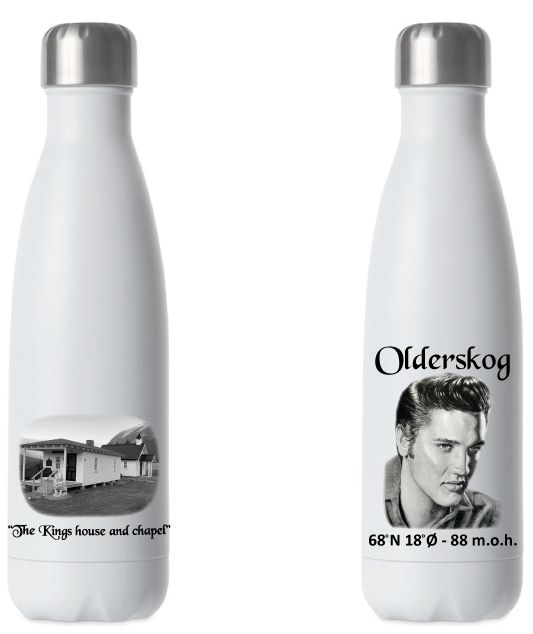 Olderskog-Elvis drikkeflaske i stål hvit, med trykk av 